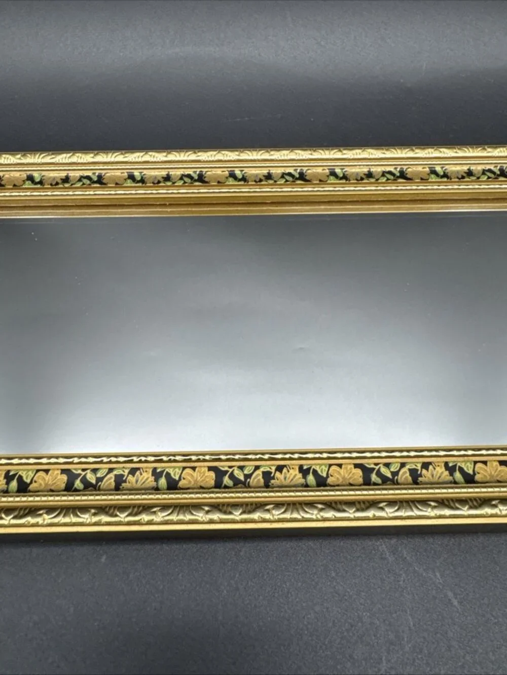 Vintage Floral Ornate Gold Narrow Rectangle Wall Gallery Mirror 15.25x5.25”